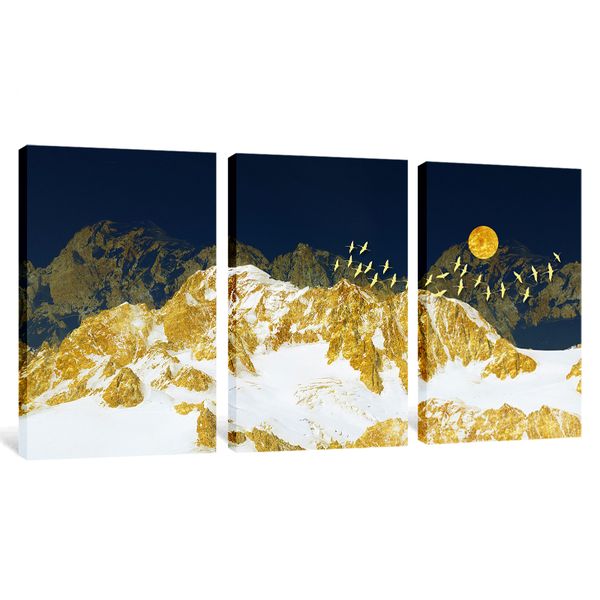 Golden Mountain Scenery 3-Piece Abstract Living Bed Room Canvas Wall Art
