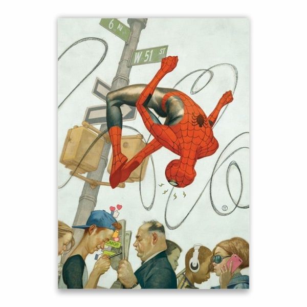 Spider-Man Swinging Over Crowd Poster - A1