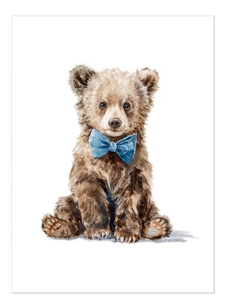 Kids Wall Art: Bow Tie Bear (Unframed Printed A3 Poster)