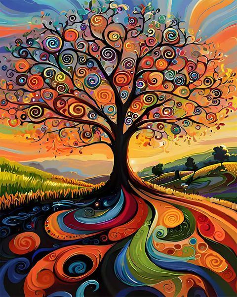 DIY Digital Painting: Rotating IllusionaryTree of Life Frameless Canvas Set