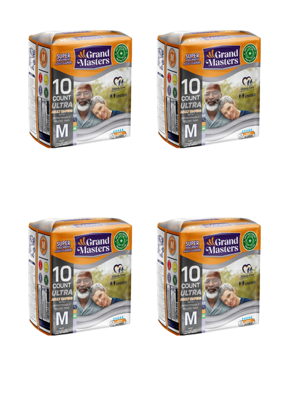 Grand Masters Adult Diapers XXL - Super Absorbent, 4 Packs of 10
