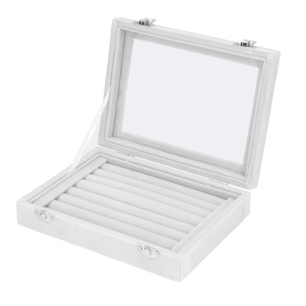 White Velvet 7-Slot Jewelry Box for Earrings &amp; Bracelets Storage Display
