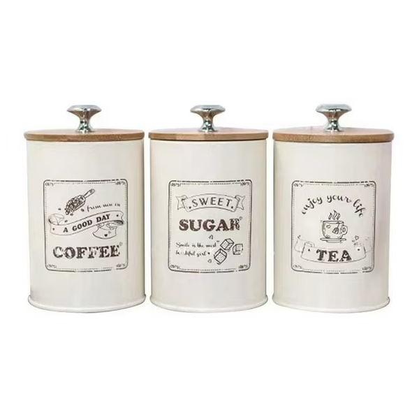 Set of 3 Vintage Kings Kitchen Containers for Coffee, Tea, and Sugar