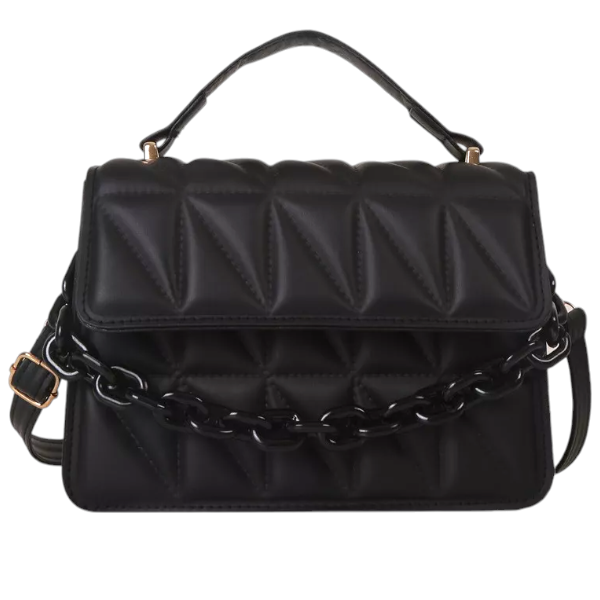 Mini Geometric Quilted Crossbody Bag with Chain Strap - White