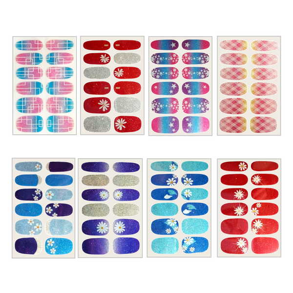 8 Sets Glitter Festive Floral Geometric Nail Stickers - Self-Adhesive DIY
