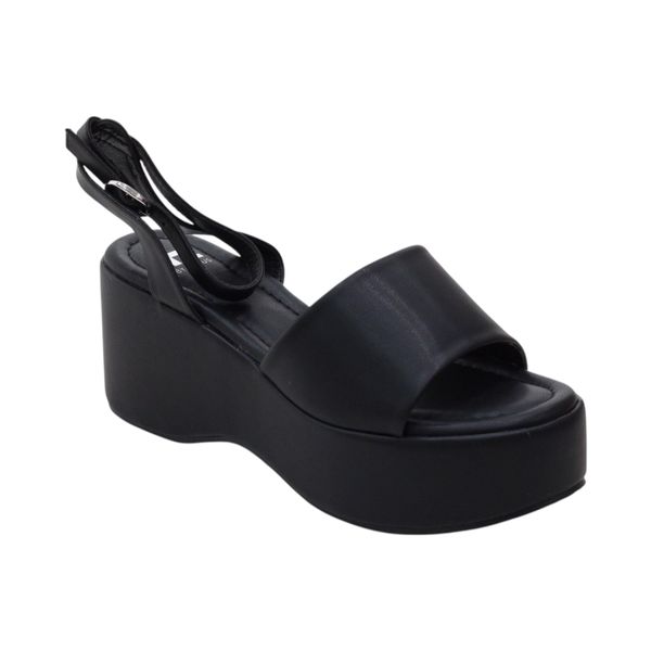 Katra Platform Wedged Sandals With Ankle Strap Black