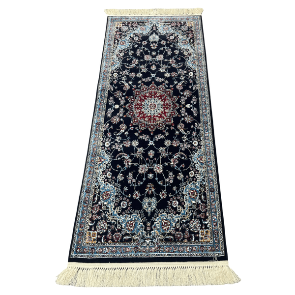 Aman Persian Black Floral Tabriz Style - Machine Made, 200x80cm Runner, Rug