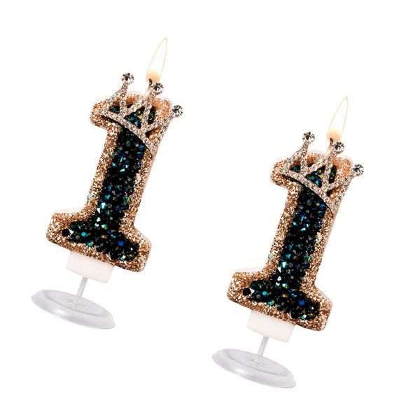 2 Pack - Glitter Number Candle With Crown Detail