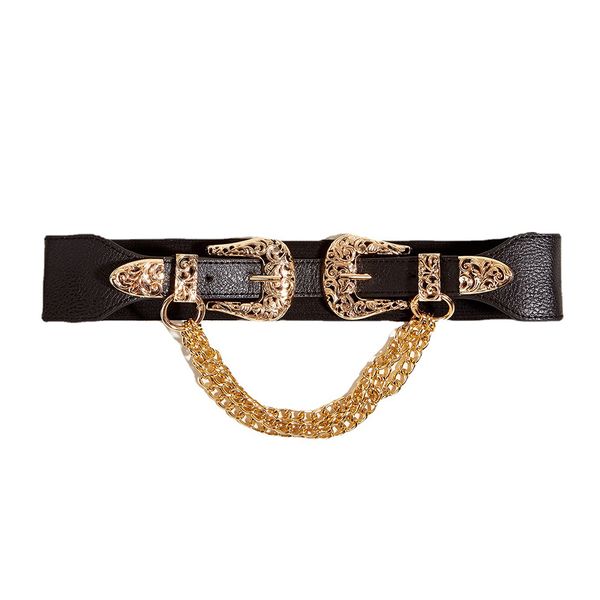Vintage Women Elastic Waist Belt with Chain Adjustble Belt for Dress Pants