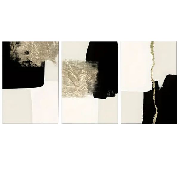 Canvas-Art-3 Pieces Moderrn Black &amp; Gold Abstract Wall Art