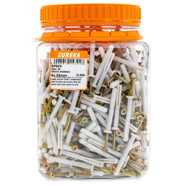 EUREKA Nail-In Anchor White Rimmed 6 x 55mm Q:450 BP625