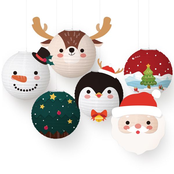 6-Pack Christmas Paper Lanterns, Snowman &amp; Santa Patterns