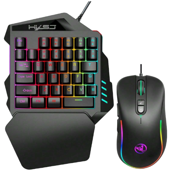 HKSJ - Wired Single Hand Keyboard &amp; Mouse Set With Hand Rest - Jet Black