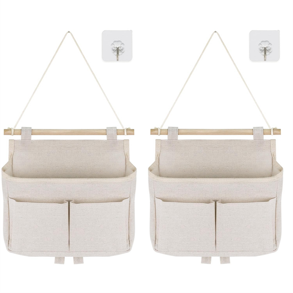 Pack of 2 Hanging Storage Bags, 3 Compartments with Sticky Hooks