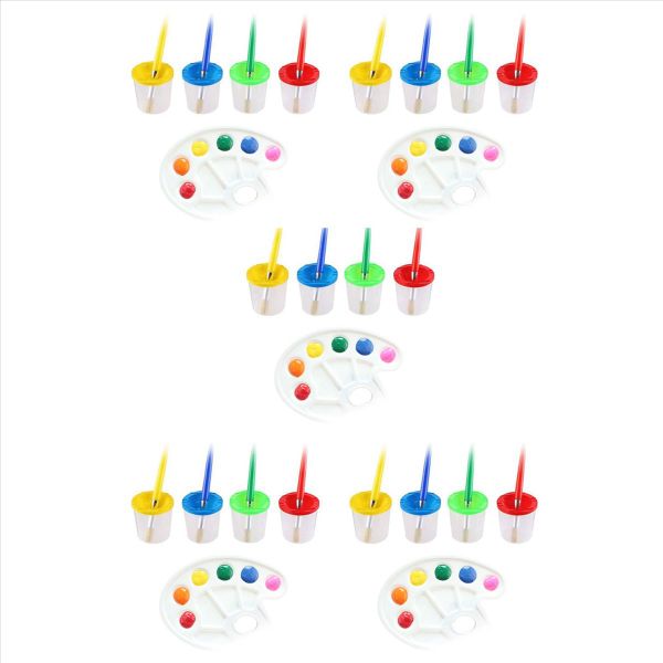 9 Pcs No Spill Paint Cups With Paint Brushes And Paint Tray Palette