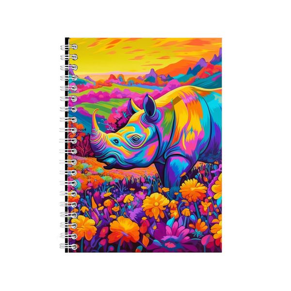 Colorful Daisies Rhinoceros Neon Notebook Gift Idea A4 Notepad Pad 73