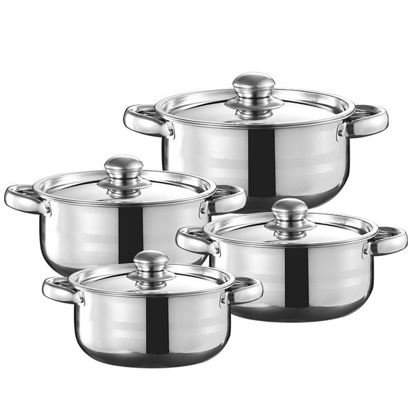 Stainless Cookware Pots Set of 4 with Steel Lid,Easy to Store Saucepot