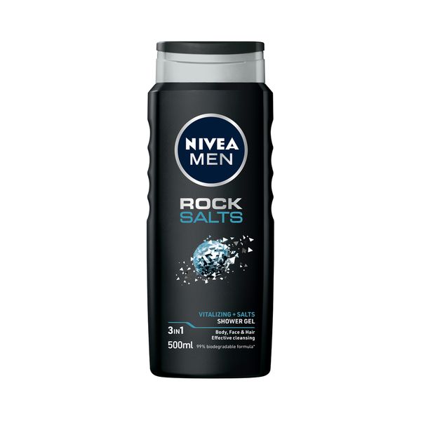NIVEA MEN Rock Salts 3in1 Shower Gel Body Wash with Vitalizing Salts, 500ml