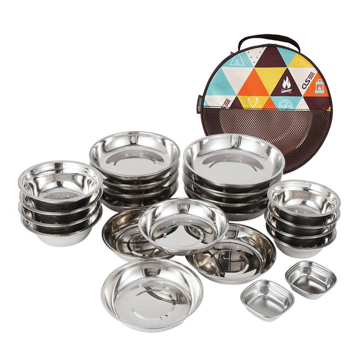 Heartdeco 22 Piece Stainless Steal Camping Plates Bowls Set Dining Set