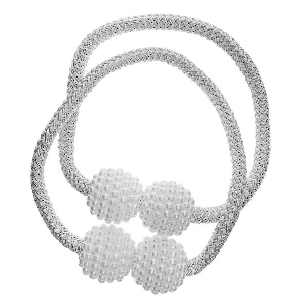 2 Set Magnetic Pearl Curtain Ties-Grey