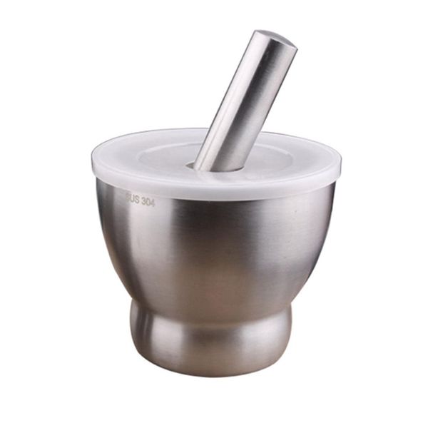 Stainless Steel Hand Masher Bowl Mortar and Pestle Set with Lid