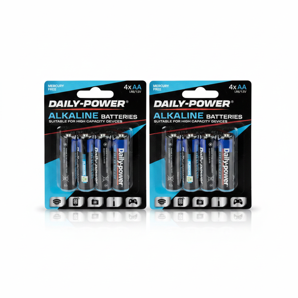 Daily Power Alkaline AA Batteries 4 Piece 1.5V LR6 Mercury-Free - 2 Pack