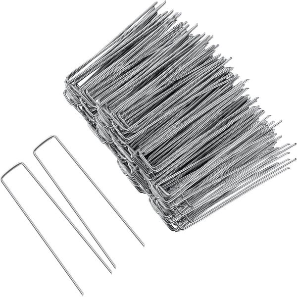 100 Pack Garden Stakes Galvanized Landscape Staples, U-Type Turf Staples