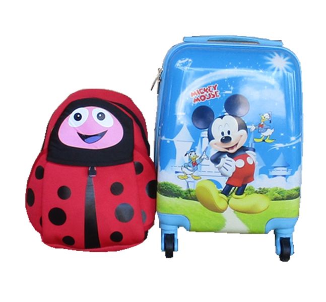 Disney Mickey Mouse Kids Suitcase &amp; Red Ladybug Backpack Set - Travel Combo