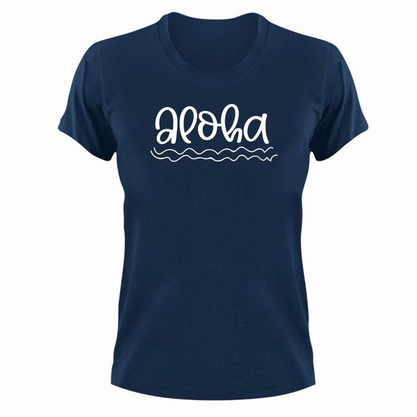 Aloha T-Shirt Gift Navy for Christmas Birthday Beach Sea