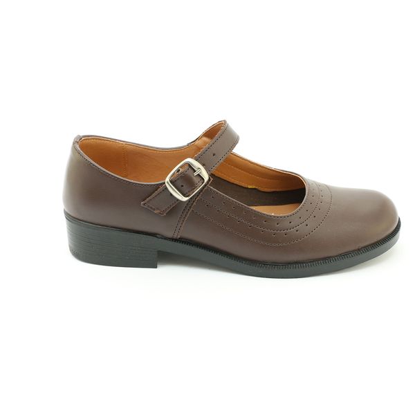 Toughees Pearl One-Bar Ladies Brown School Shoes