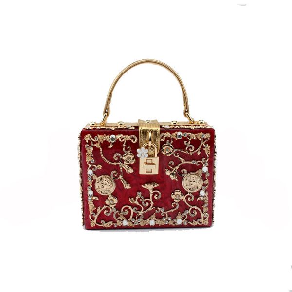 Women Evening Clutch Bag, Lace PU Square Box Shoulder HandBags