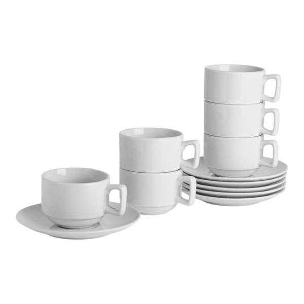 Cup &amp; Saucer 12Piece set 220ml White Stacking