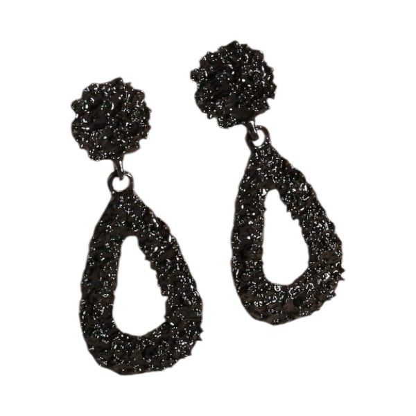 Textured European Style Hollow Tear-Shaped Drop Dangle Earrings - Black