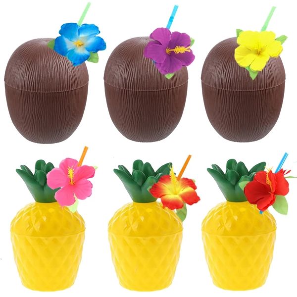 Hawaiian Party Coconut Pineapple Cups Tropical Decoration