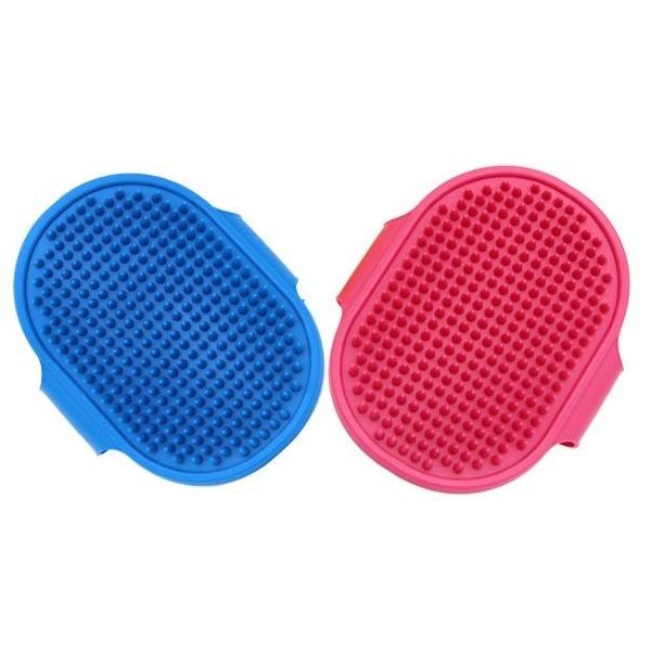 Pet Grooming Rubber Glove Brush (Set of 2) Pink &amp; Blue