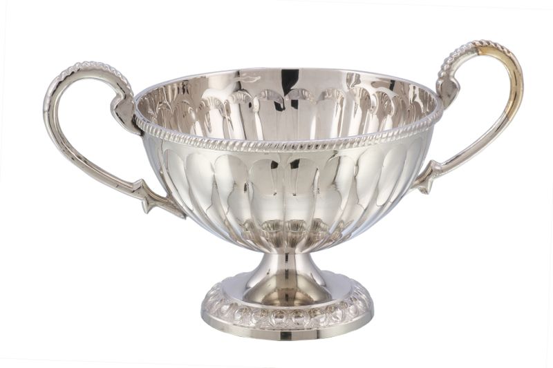 Decorative Round Flower Bowl with Handle - Silver Plated