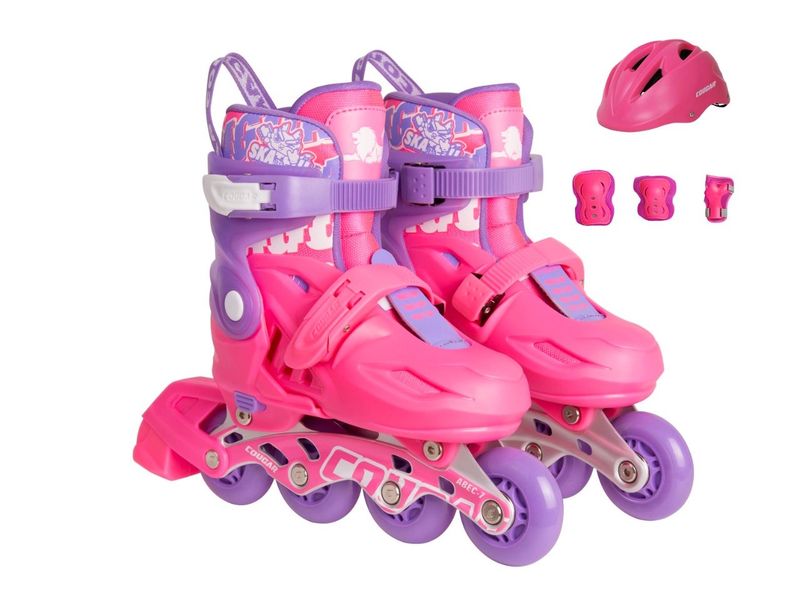 Cougar Junior Inline Skates set with 4-Piece Protection Set Red