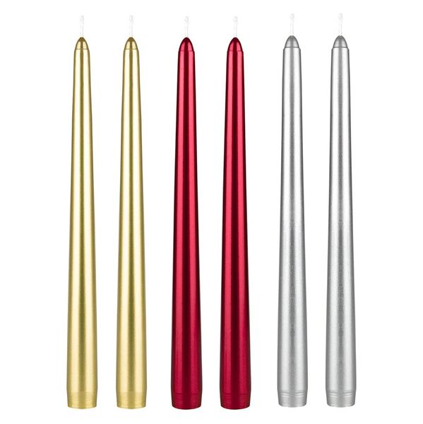 Christmas Tapered Metallic Candles - 25cm - Set of 6