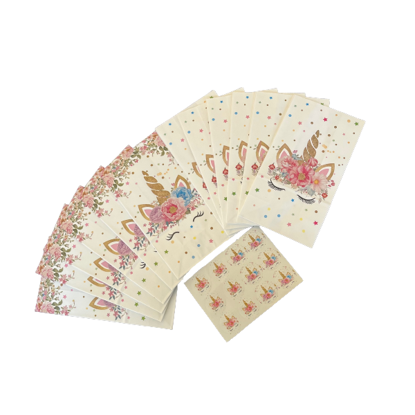 Unicorn Flower Paper Loot Party Packs and Stickers - 24cm x 13cm - Pack of 12