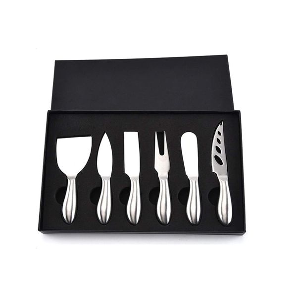 Pruchef- 6 Pieces Stainless Steel Cheese Knives Set with Premium Box -Black