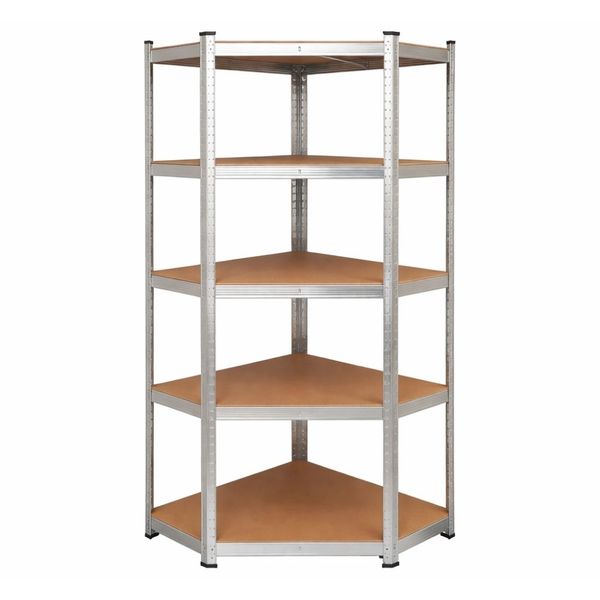 Bragg Heavy-Duty 5-Tier Industrial Steel Corner Storage Shelves, Silver