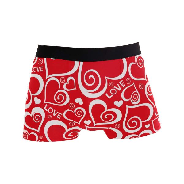 Mens Boxer Briefs with Red Heart Pattern Underwear Stretchy Fashion Sports