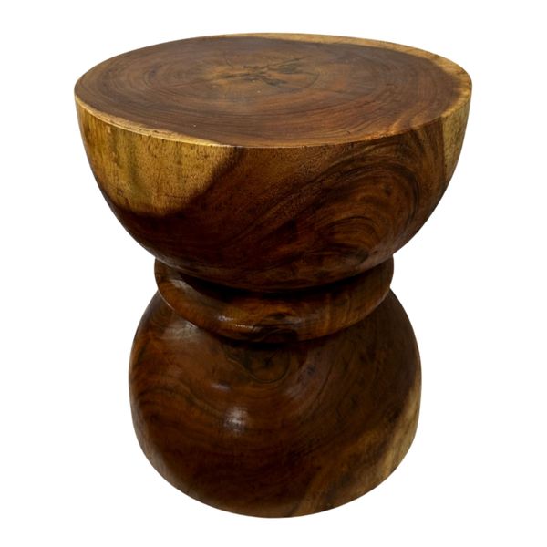Sculpted Wooden Stool - Solid Wood Hourglass Side Table