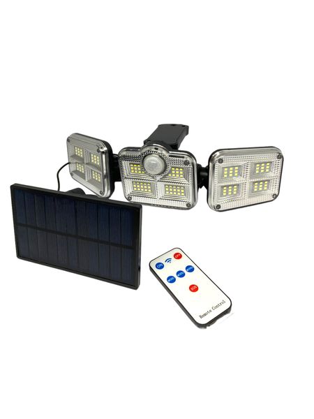Solar Sensor Wall Light 3 head Rotatable 122 LED Waterproof With Remote