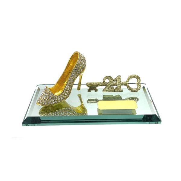 21st Key Gold High Heeled Shoe on Glass Mirror Base