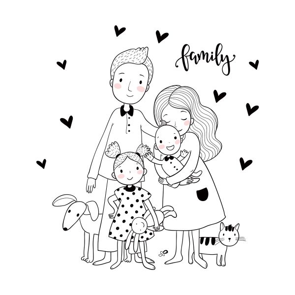 Family Sticker Mom Dad Sister Brother With 2 Pets Home Decor Wall Art