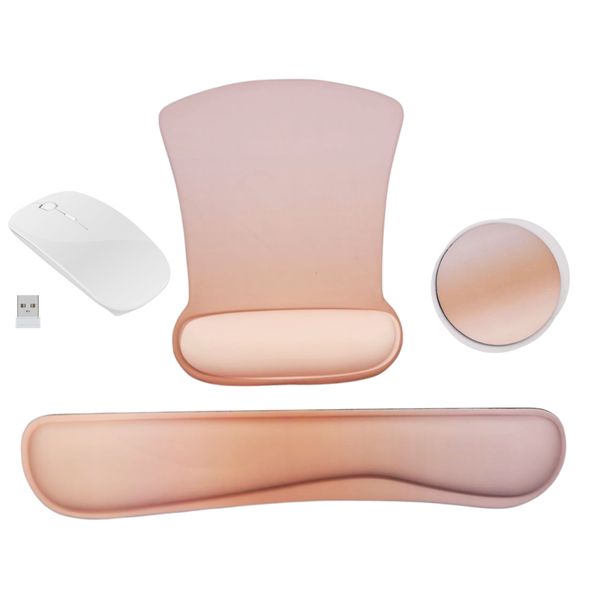 LD Ergonomic Peach Mousepad with Cup Holder, Arm Rest and Wireless Mouse