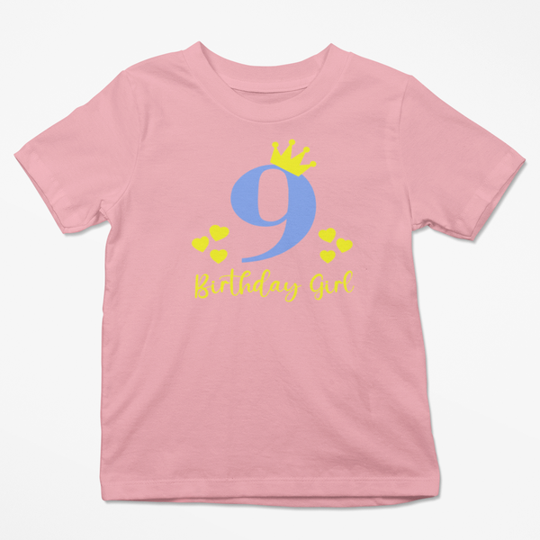 9 Years Old Birthday Girl Pink Kids T-Shirt