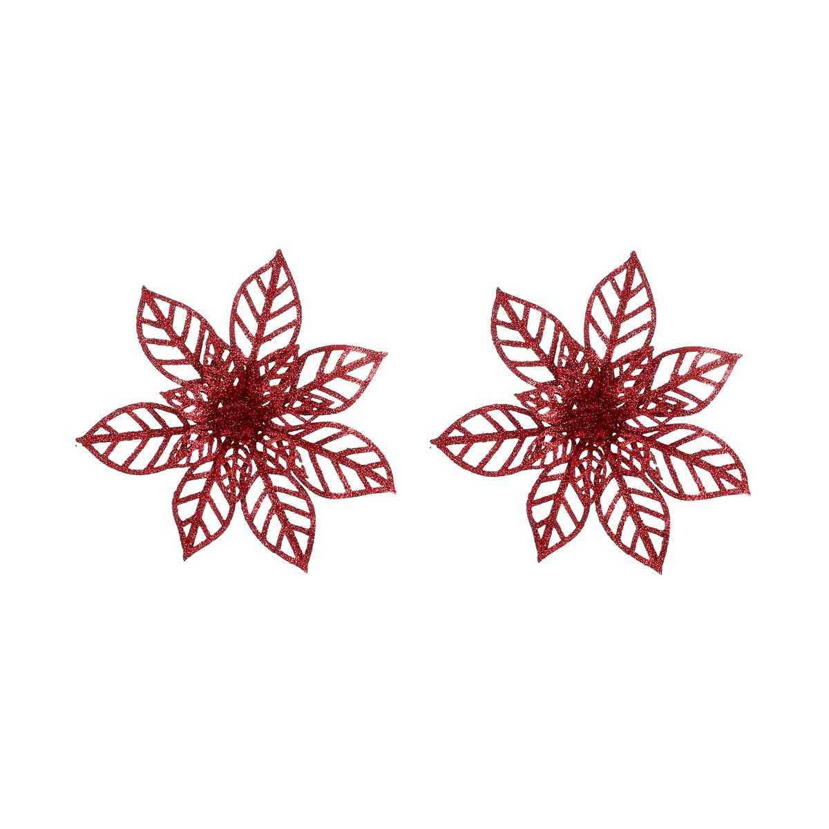 Christmas Poinsettia Clip Glitter Red Set of 2 14cm