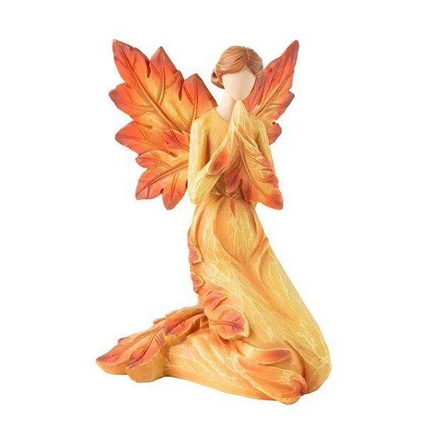 Autumn Maple Leaf Angel Statue Desktop Ornaments Kneeling Angel
